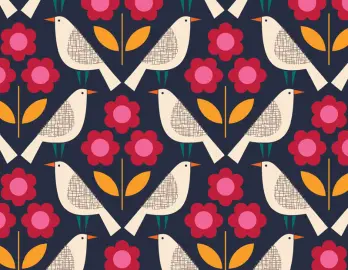 Birds-Blue, Cream, Green Backgrounds & Striped Pink,Cream,Red