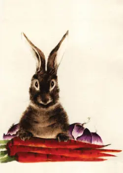 Brown Bunny with Three Carrots and Some Onions