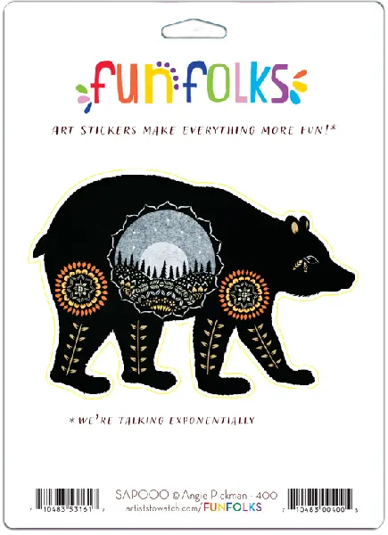 Vinyl Sticker of Black Bear with Design of Forest on It