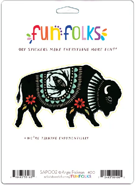 Vinyl Sticker of Black Buffalo with a Design of a Bird on It