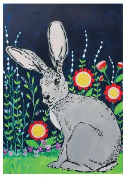 Gray Rabbit in a Garden