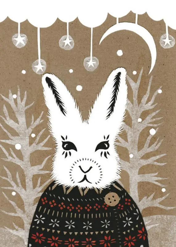 White Bunny in a Black Christmas Sweater