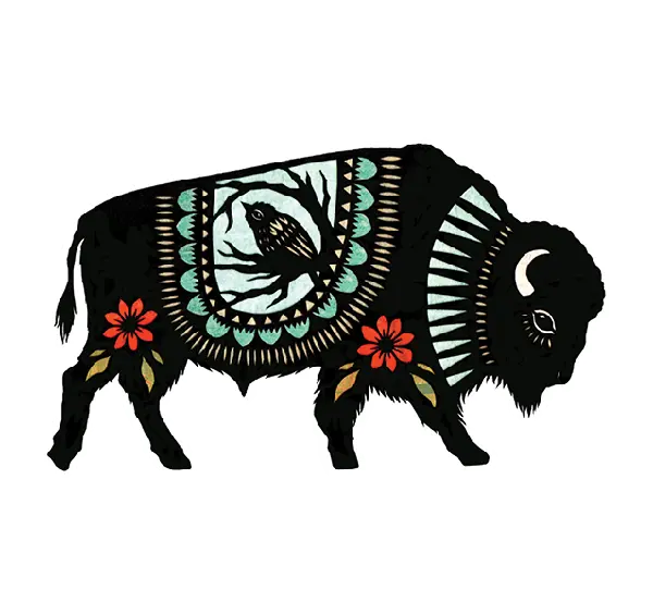 Vinyl Sticker of Black Buffalo with a Design of a Bird on It