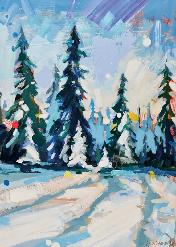 snowy forest with blue sky