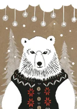 White Polar Bear in a Black Christmas Sweater