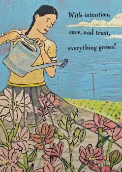 Girl watering Her Flower Skirt "With intention, care, and trust, everything grows!"