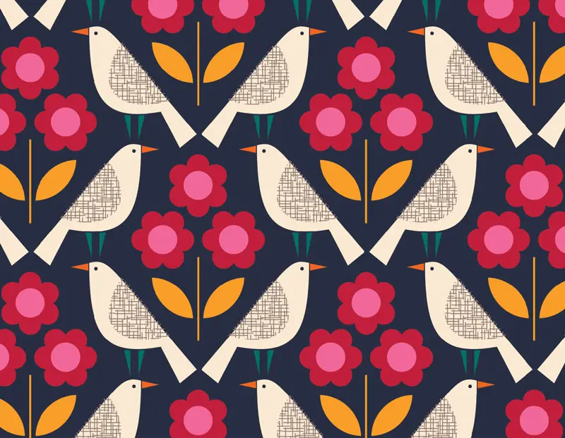 Birds-Blue, Cream, Green Backgrounds & Striped Pink,Cream,Red