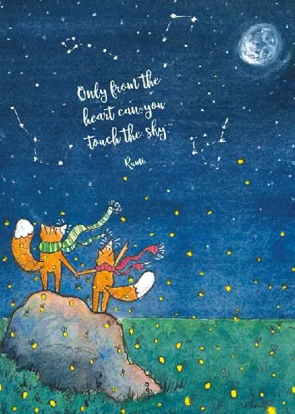 Two Foxes Wearing Scarves, Holding Hands, and Staring at Constellations in the Sky 