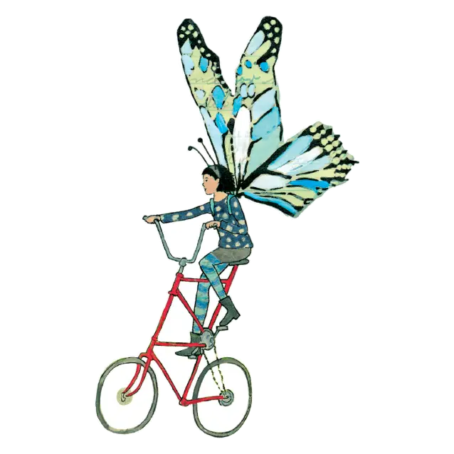 Vinyl Sticker of Butterfly Girl Riding a Bike