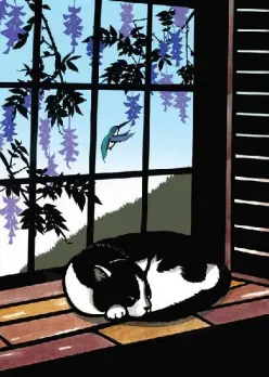 Cat sleeping on a window sill