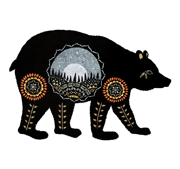 Vinyl Sticker of Black Bear with Design of Forest on It