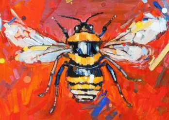 painted bee on red background