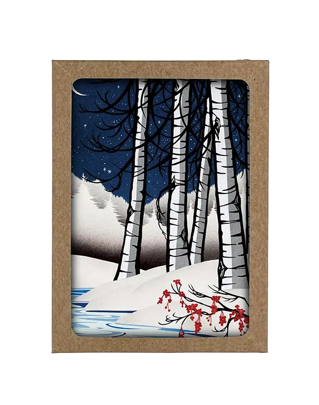 Box of birch trees in the snow