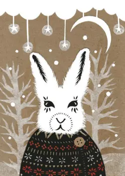 White Bunny in a Black Christmas Sweater