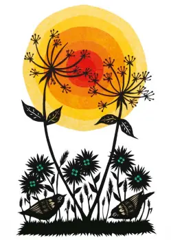 Bright Sun Shining over Flowers and Birds