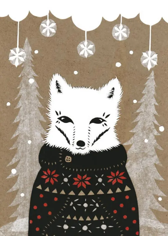 White Fox in a Black Christmas Sweater
