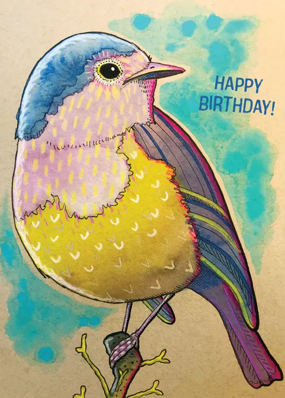 Yellow and Blue Bird Card that Says