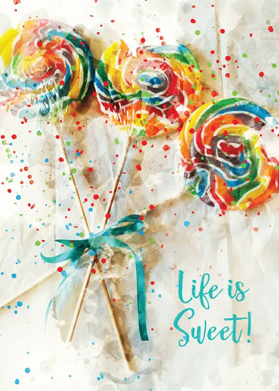 Watercolor of Three Colorful Lollipops 