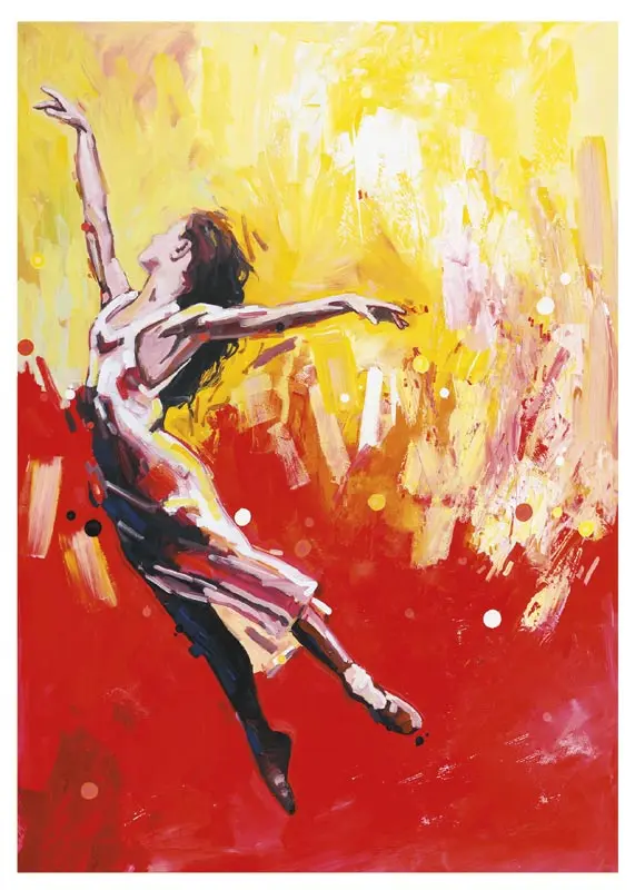 painted ballet dancer on yellow and red background
