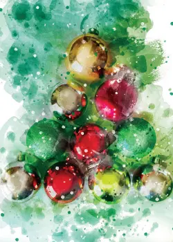 Watercolor of Colorful Ornaments in the Shape of a Triangle