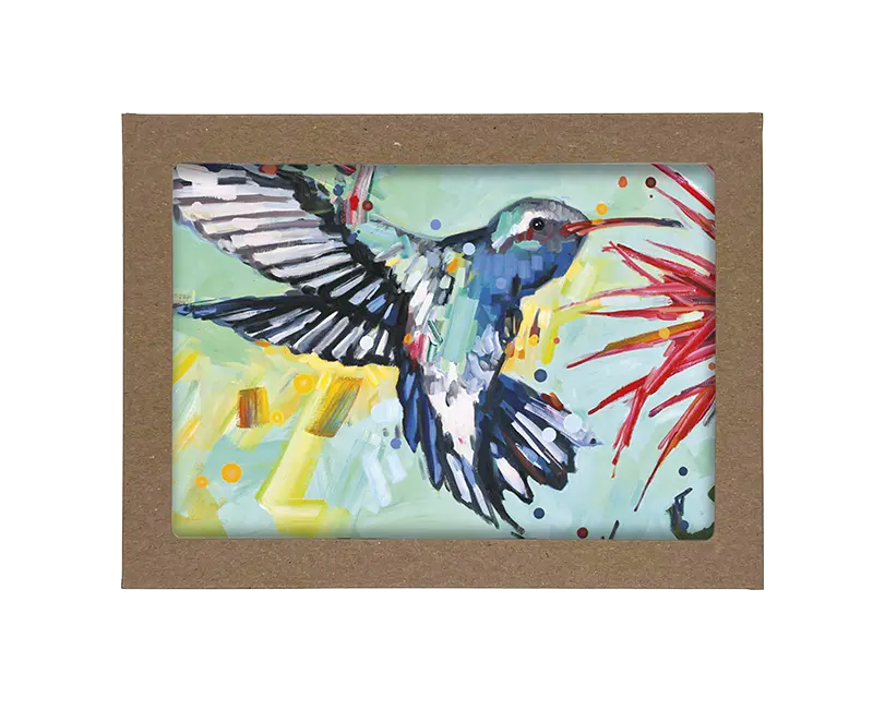 Box of colorful handpainted hummingbirds