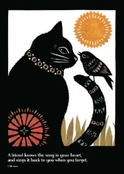 Black Cat with a Black Bird Sitting on its Tail