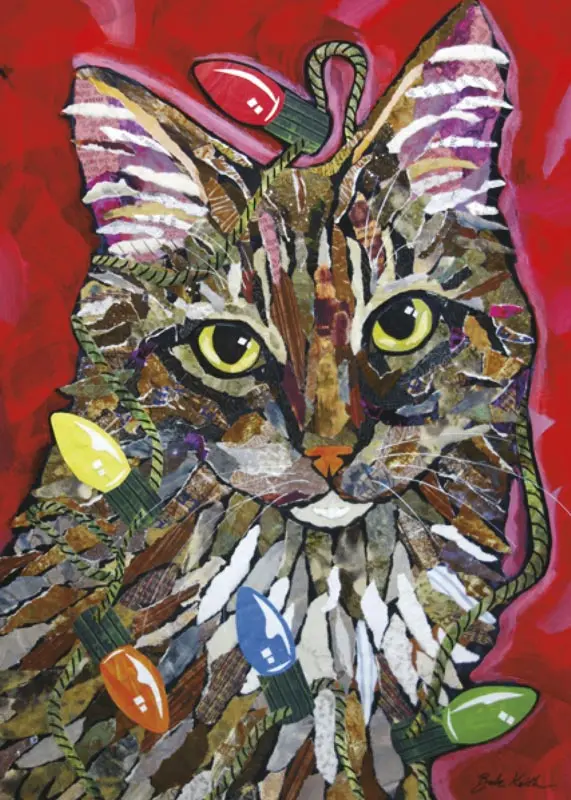 Calico Cat Wrapped Up in Colorful Christmas Lights