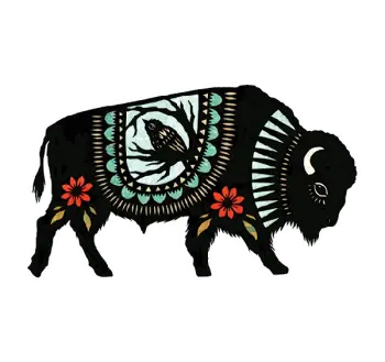 Vinyl Sticker of Black Buffalo with a Design of a Bird on It