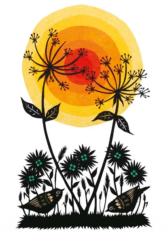 Bright Sun Shining over Flowers and Birds