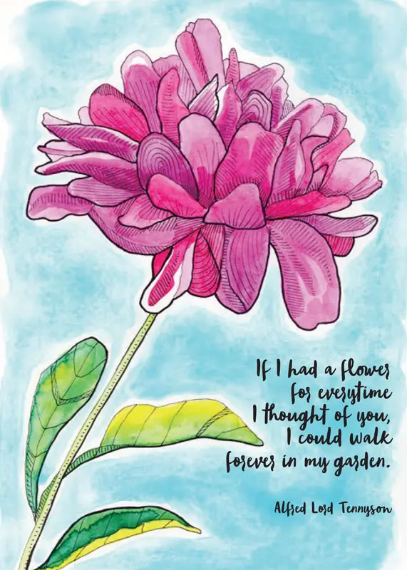 Pink Peony Flower with Alfred Lord Tennyson Quote