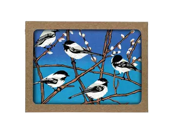 Box of Baby Chickadee Birds Sitting on Branches
