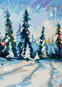 snowy forest with blue sky