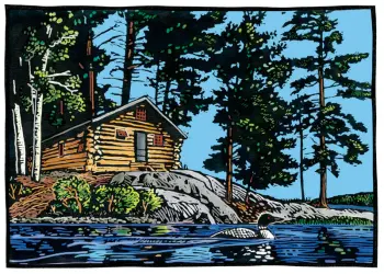 Lake Cabin, Loon in Water
