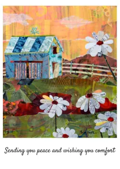 Bebe Keith - Flowers at The Farm with a Blue Barn Behind Them