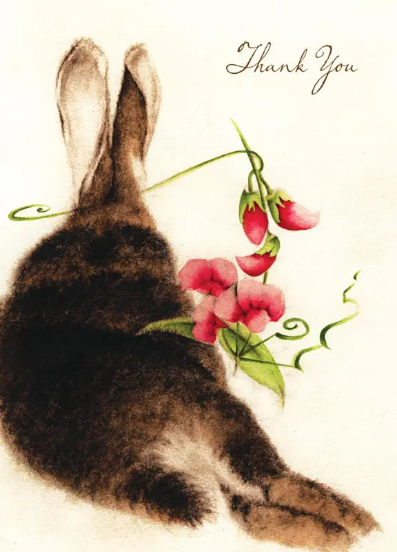 Brown Bunny with Sweet Pea Flowers 